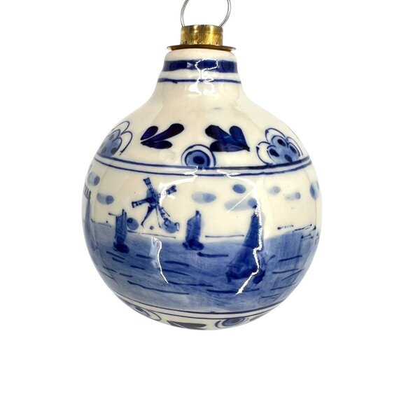 Delft Blue Merry Christmas Windmill Ceramic Ornament Netherlands - Picture 7 of 11